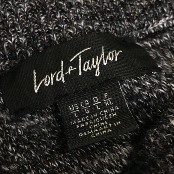 Lord & Taylor Salt and Pepper Cotton Blend Fringed Sweater - Large - Picture 9 of 16